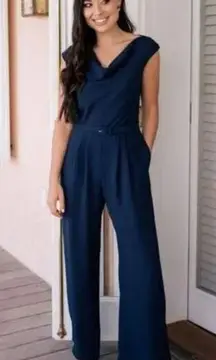 Gal Meets Glam Delia Summer Crepe Jumpsuit Navy