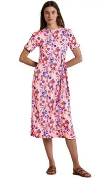 Boden Amanda Jersey Midi Dress Floral Tie Waist Bonbon Pink Tropic Foliage 20/22