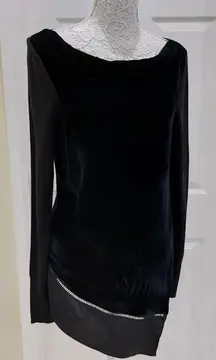 MINT VELVET BLACK LONGLINE TUNIC JUMPER WITH VELVET FRONT & SILK TRIM SIZE 8