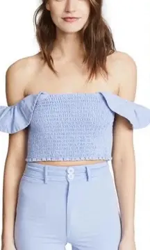 Apiece Apart Lamu Smocked‎ Cropped Top Cotton Chambray Blue Lilac Size US 12