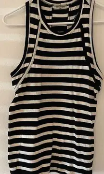 sundays Black White Striped Racerback Tank Top Women's Sz One