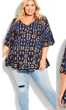 Avenue Tunic Top Womens Size 22/24 Harper V-Neck Butterfly Ruffle Plus Curvy NWT