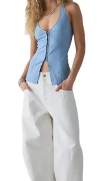 Urban Outfitters Sari Seamed Linen-Blend Halter‎ Vest Top Ashleigh Blue Size M