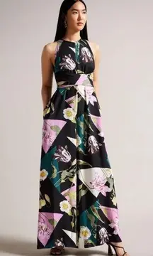 Ted Baker Maudee Printed Halter Neck Wide Leg Floral Jumpsuit Viscose