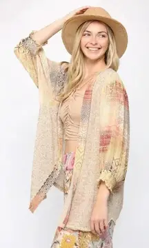 Solid Knit & Chiffon Mixed Cardigan Oatmeal color  boho lightweight cardigan