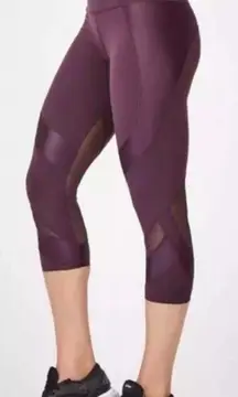 SWEATY‎ BETTY The Power 7/8 Leggings plum purple mesh wet shine zip pocket XS