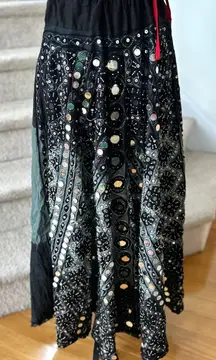 Vintage Y2K Boho Fairy Lehenga Whimsygoth Mirror Sequin Black Indian Skirt S-XL