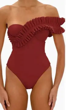 Andrea Iyamah Nisi One Shoulder Ruffle One Piece Swimsuit Chocolate Womens Size
