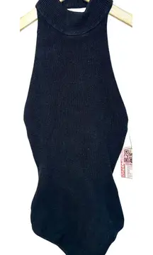 Abercrombie & Fitch Black Ribbed Knit Halter Turtleneck Bodysuit Top Womens Sz S