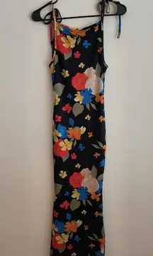 Danielle Bernstein Black Floral Tie-Shoulder Midi Dress XS