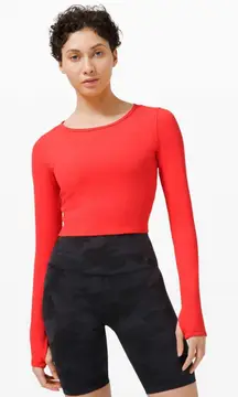 Lululemon Wunder Train‎ Cropped Long Sleeve Shirt Large Pink Punch Athleisure