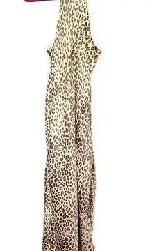 Express Cream Leopard Print Satin High Neck Slip Maxi Party Mobwife Dress L