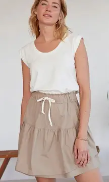 Grey State Womens Helena Dress Khaki Skirt Drawstring Cap Sleeve Ivory‎ Size 0
