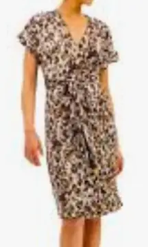 NWT J.CREW Brown Green Leopard Animal Camo Print Surplice Neck Wrap Dress SMALL