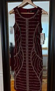 Leslie Fay Bodycon Sequins Dress NWT Size 6 Burgandy