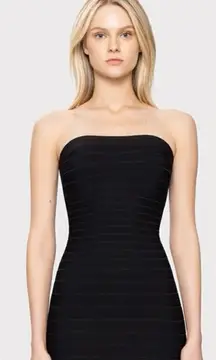 #150 HERVE LEGER Bandage Stretch Maxi Dress in Black and Gold
