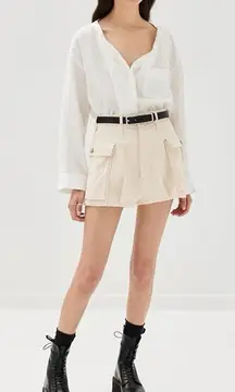 R13 Bubble Skort Cargo Shorts Cream Cotton Shorts Pleated Pockets Size 27