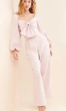 Sister Jane Theatre Bow Long Balloon Sleeve Jumpsuit Pink Rose Quartz Medium M