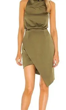 Elliatt NWT  Camo Olive Green Satin Halter Asymmetric Cocktail Mini Dress XS