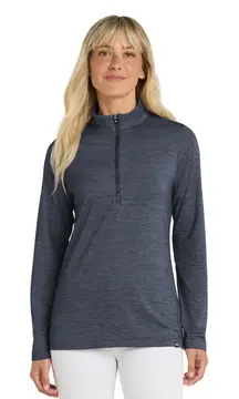 NEW! Travis Mathew Womens S Crestview 1/4 Zip Vintage Indigo Heath Long Sleeve
