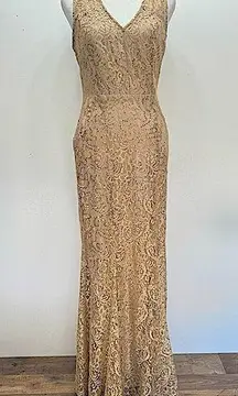 NEW ModCloth Maria Bonita USA Beige Lace Gold Embroidered Floor Length Dress S