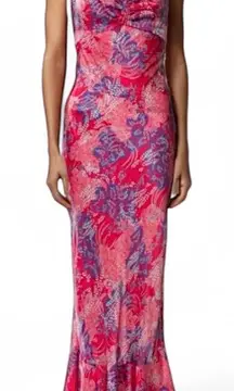 Saloni Floral Pink floral silk mimi Maxi Dress wedding guest sleeveless feminine