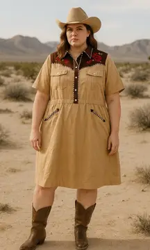 Rodeo Quincy Santa Rosa Range Dress 3XL Western Embroidered Roses & Saddle 