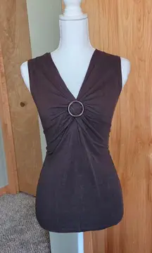 y2k brown v neck sleeveless tank top tortoise buckle