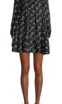 Alice + Olivia Rowen Tiered Long Sleeve Floral Mini Dress Black Cream womens XS