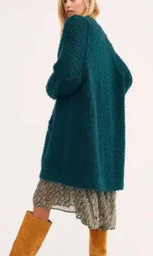 Free People Once in‎ a Lifetime Green Long Open Front Cardigan Small NEW