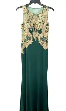 DAVE & JOHNNY Size 3/4 Green & Gold Embroidered Top Long Gown Holiday Prom Dress