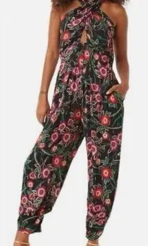 MISA Halter Kora Floral Jumpsuit with Pockets NEW