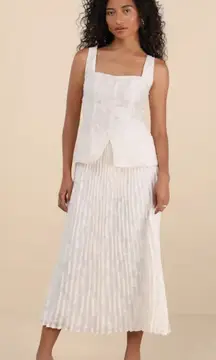 Alyona Cream Burnout Two-Piece Pleated Midi Dress