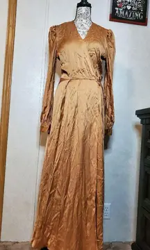 Free People Kristal Hill Limited Edition 100% SILK Tan Maxi Dress SIZE:6