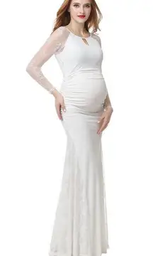 Kimi+Kai Gown Dress Women's XL Maternity White Keyhole Mermaid Maxi Formal New