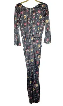 Victoria’s Secret Floral Print Satin Long Sleeve Full Pant Jumpsuit Size Small