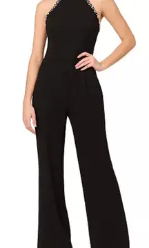 Adrianna Papell Jumpsuit Wide Leg Size 10 Petite Embellished in Black NEW