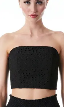 Alice + Olivia Ceresi Eyelet Bandeau Top Womens Size 6 Black Summer Spring NEW‎