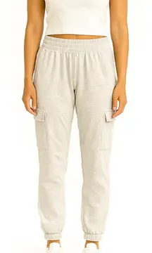 Yogalicious Size Small Light Grey High-Rise Scuba Jogger Sweatpants.