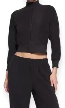 Skims Fleece Lounge Track Jacket Sz XXL Cropped Black Onyx Outdoor Casual New​