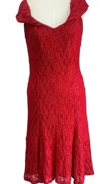 Vintage Dave & Johnny Red Lace Evening Dress Formal Cocktail Prom Gown Sz 11/12