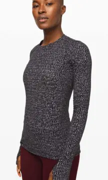 Lululemon Size 6 Runderful Long‎ Sleeve Knotted Jacquard Black White Running Gym