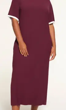 Skims Soft Lounge Ringer T-Shirt Long Dress Maxi‎ Maroon Red Size Small