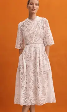 The Fold Venice Dress Lace Broderie Midi Cotton Ivory White Size US 2