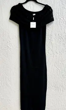 NWT Peixoto Off The Shoulder Ribbed Knit Avril Midi Dress Black Women's Small