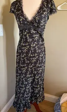 Kimchi Blue Floral Lace Trim Midi Dress Black Purple Women's S/P