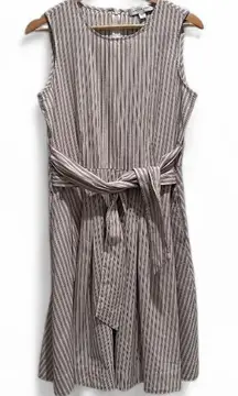 Amour Vert Retro Sleeveless Blue Cream Striped Belted Dress Size Medium