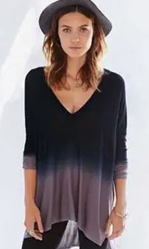 Pins and Needles Blue Ombre Dip Dye V Neck Long Sleeve Tunic Blouse Top Size S