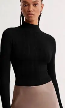 Abercrombie & Fitch Mock Neck Ribbed Knit Long Sleeve Black Bodysuit Small