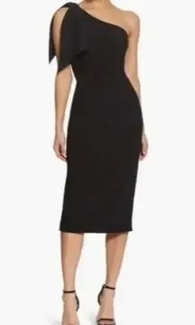 Dress The Population One Shoulder Tiffany Bow Midi Dress Black Medium